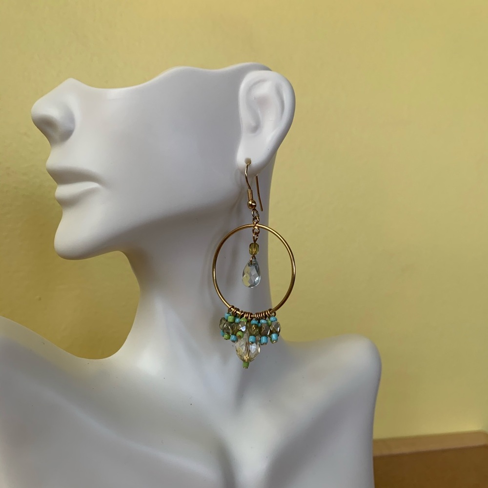 Lia Sophia statement earrings blue green crystal